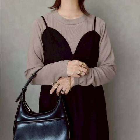 レディース　アシンメトリーリブプルオーバー（ちゃな）