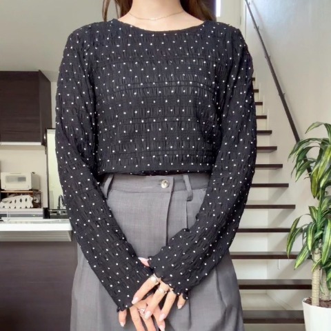 レディース　ドット柄シャーリングプルオーバー(miyo)