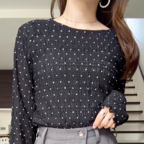 レディース　ドット柄シャーリングプルオーバー(miyo)