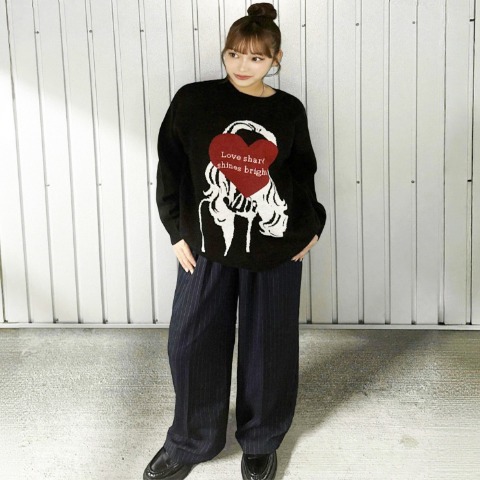 レディース　ストライプ2タックワイドパンツ（みりあ）