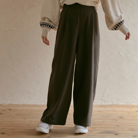 レディース　タックストレートパンツ(choco)