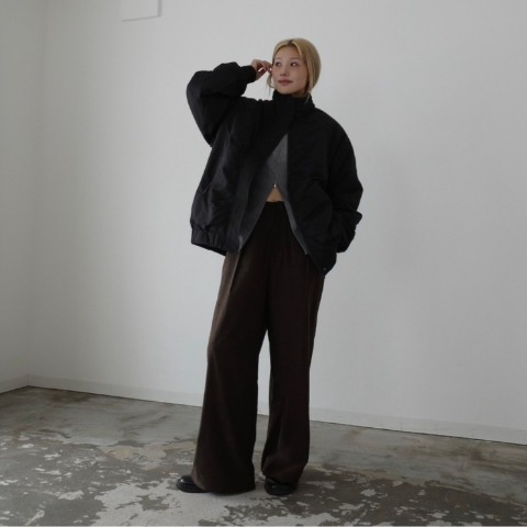 レディース　サテンストレートパンツ(hideka・高身長さん)