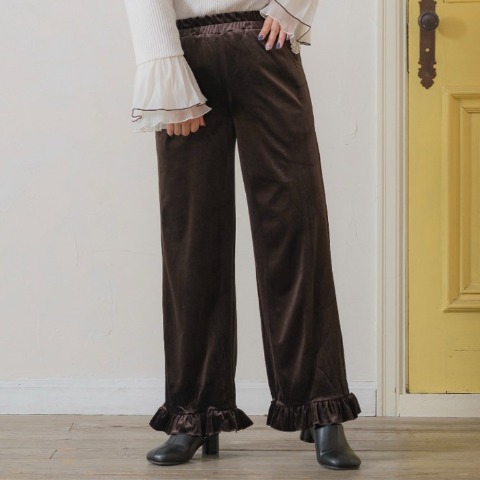 レディース　【低身長さん向け】ベロアフリルパンツ（yuki×Taiyou） ブラウン 215