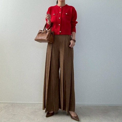 レディース　細コールテンタックワイドパンツ（misato）