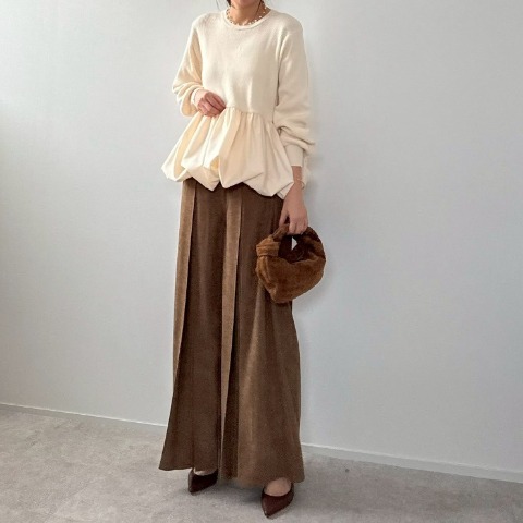 レディース　細コールテンタックワイドパンツ（misato）