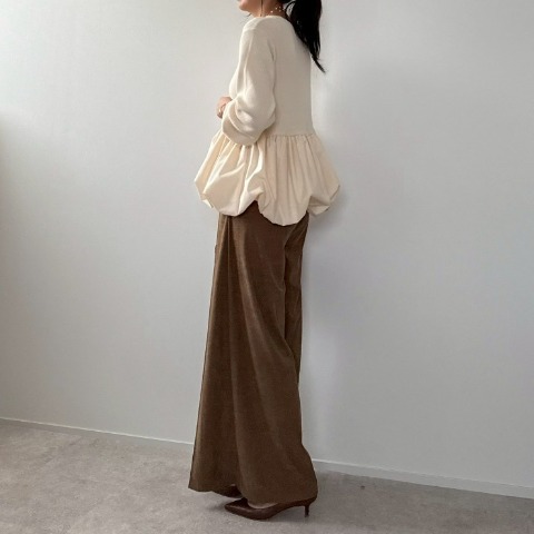 レディース　細コールテンタックワイドパンツ（misato）