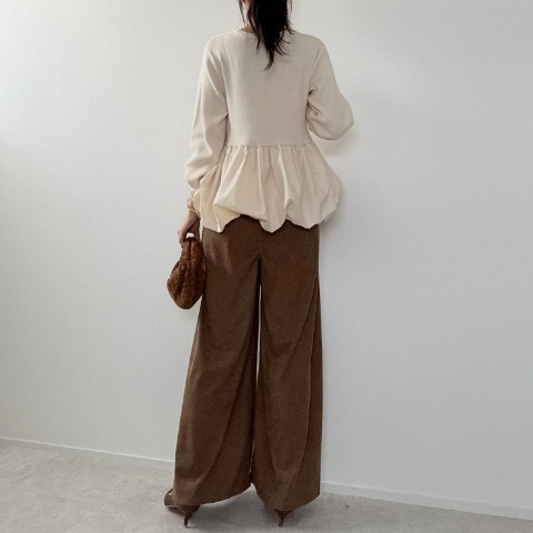 レディース　細コールテンタックワイドパンツ（misato）