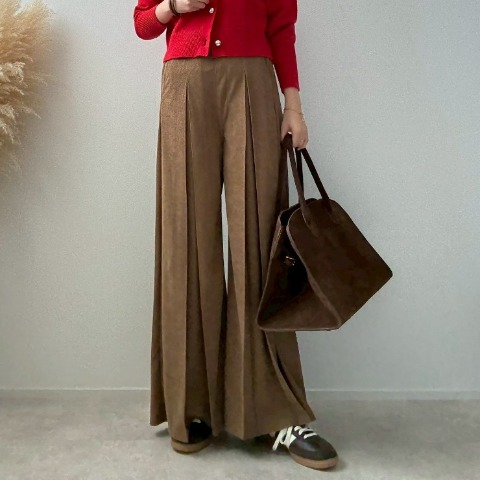 レディース　細コールテンタックワイドパンツ（misato）