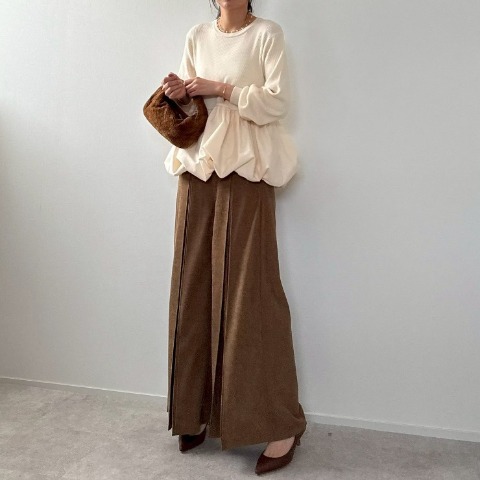 レディース　細コールテンタックワイドパンツ（misato）