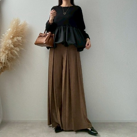 レディース　細コールテンタックワイドパンツ（misato）