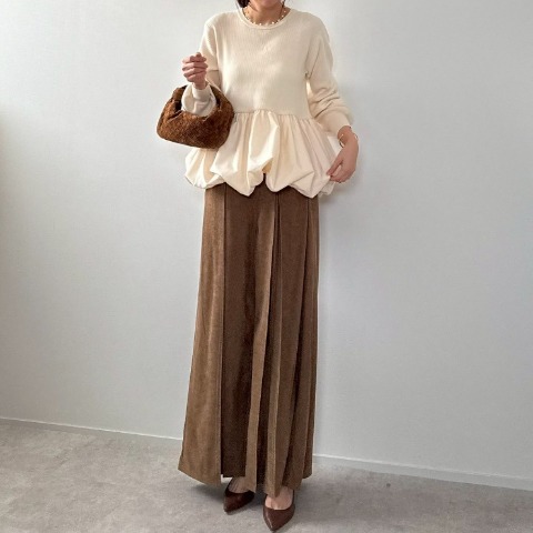 レディース　細コールテンタックワイドパンツ（misato）