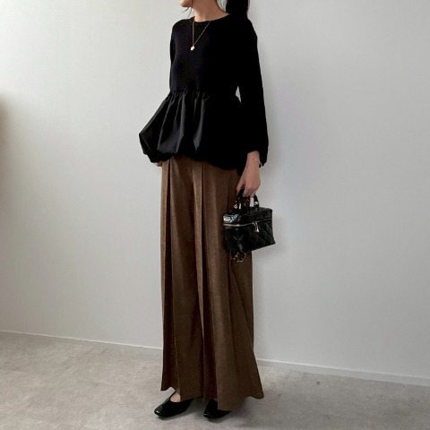 レディース　細コールテンタックワイドパンツ（misato）