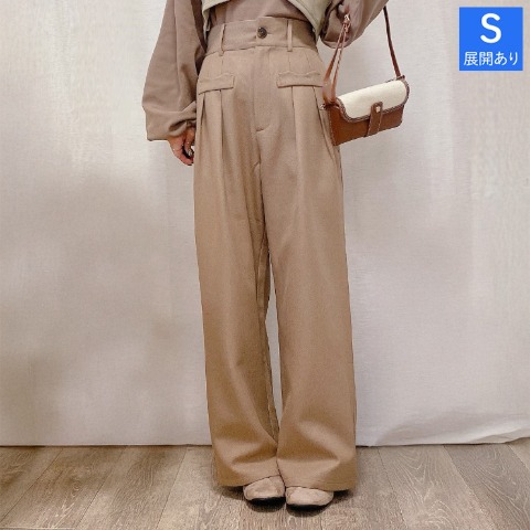 レディース　【低身長さん向け】フロントポケットデザインワイドパンツ（akane）