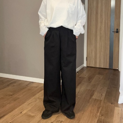 レディース　裏起毛タックストレートパンツ（ammy）