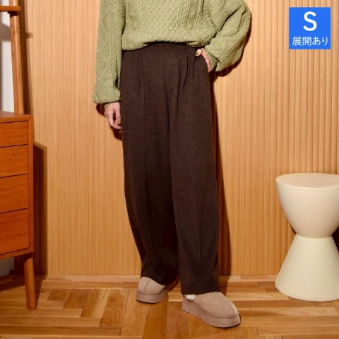 レディース　ニットソーフロントタックパンツ（ちょこび）