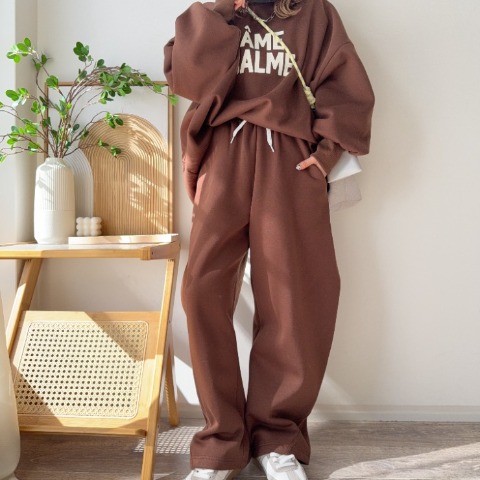 レディース　裏起毛スウェットカーブパンツ（MAYO）