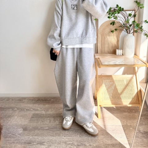 レディース　裏起毛スウェットカーブパンツ（MAYO）