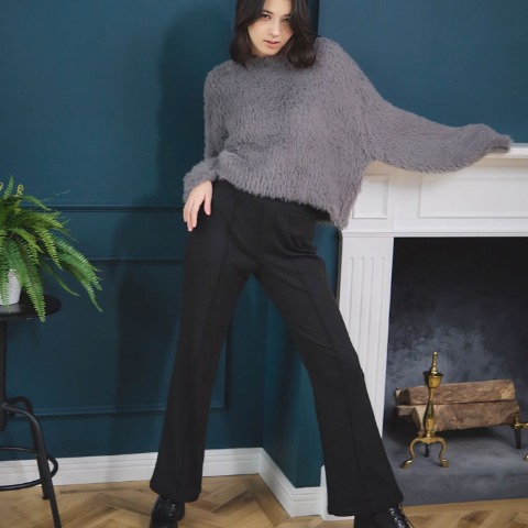 レディース　センター切り替えリブフレアパンツ（2PINK）