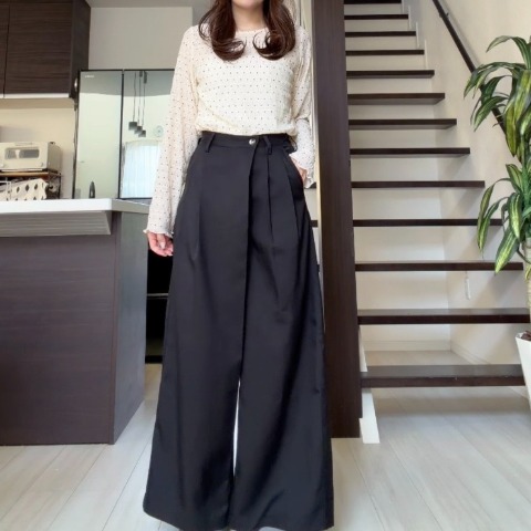レディース　ラップ風タックワイドパンツ（miyo）