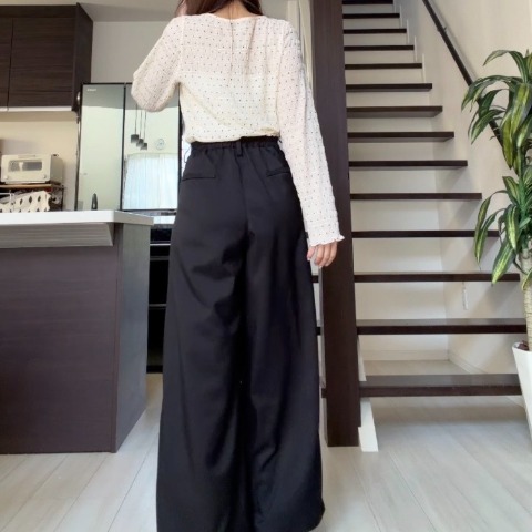 レディース　ラップ風タックワイドパンツ（miyo）