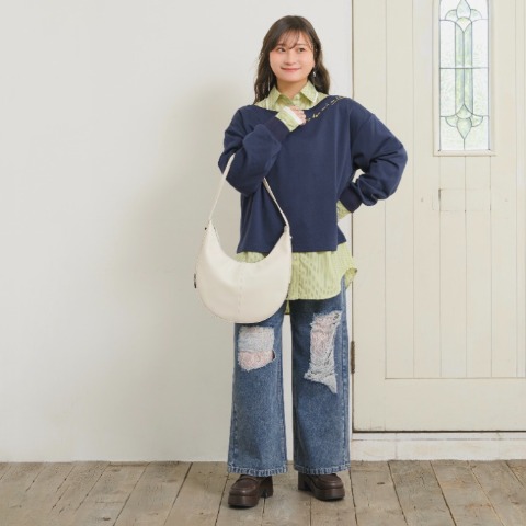 【低身長さん向け】レディース　レースダメージデニムパンツ（Taiyou）