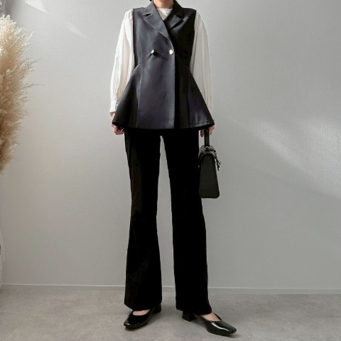 レディース　ドット柄ストレッチフレアパンツ（misato）