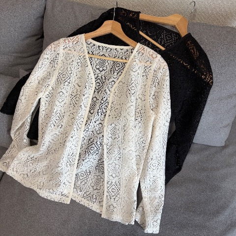 レディース　クロシェ風レースカーディガン（akaru）