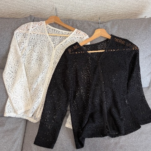 レディース　クロシェ風レースカーディガン（akaru）