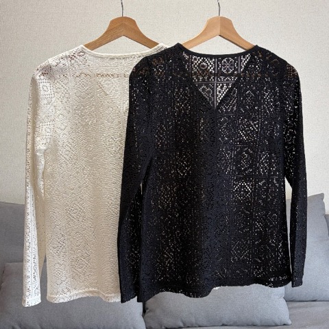 レディース　クロシェ風レースカーディガン（akaru）