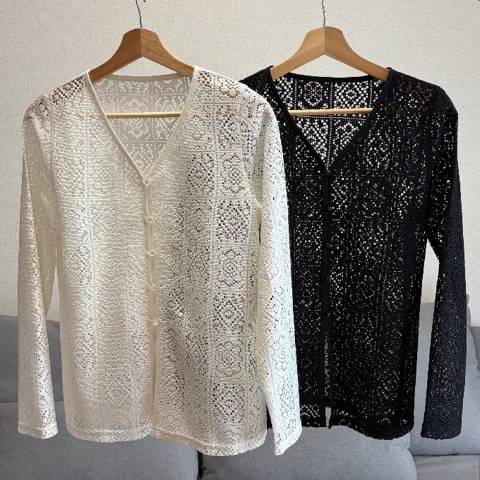 レディース　クロシェ風レースカーディガン（akaru）