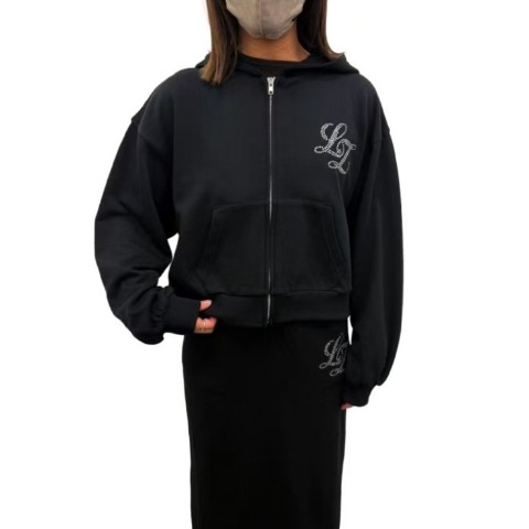 レディース　ラインストーンロゴジップパーカ（yuna）