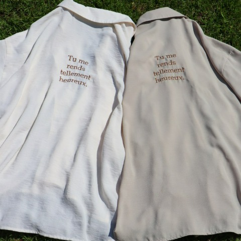 レディース　バック刺繍デザイン開襟シャツ（Nozomi）