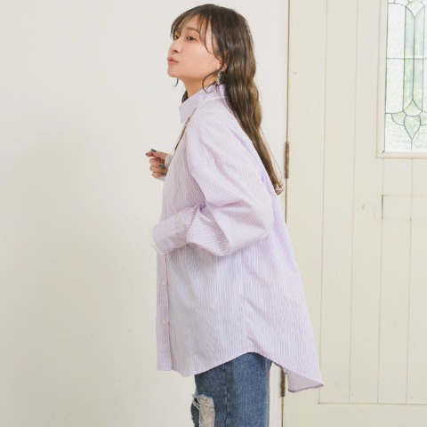 レディース　レイヤード風ストライプシャツ（Taiyou）