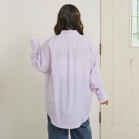 レディース　レイヤード風ストライプシャツ（Taiyou）