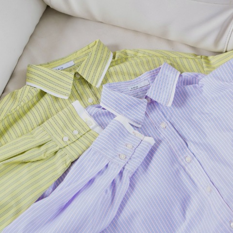 レディース　レイヤード風ストライプシャツ（Taiyou）