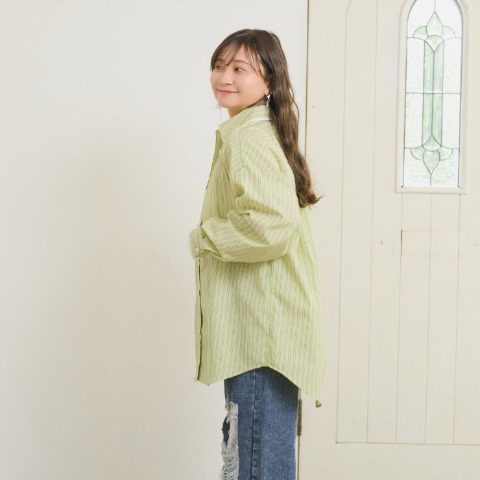 レディース　レイヤード風ストライプシャツ（Taiyou）