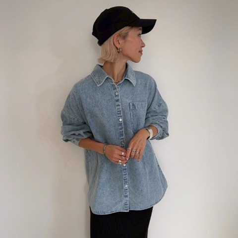 レディース　ビッグシルエットケミカルデニムシャツ（anna）