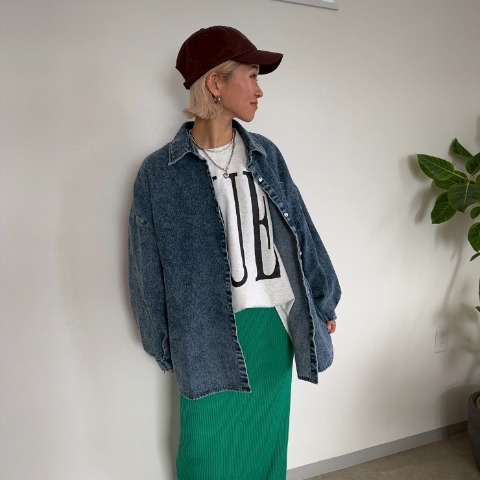 レディース　ビッグシルエットケミカルデニムシャツ（anna）