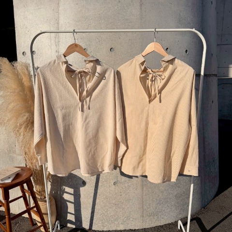 レディース　マルチウェイストライプシャツ（TOMO）