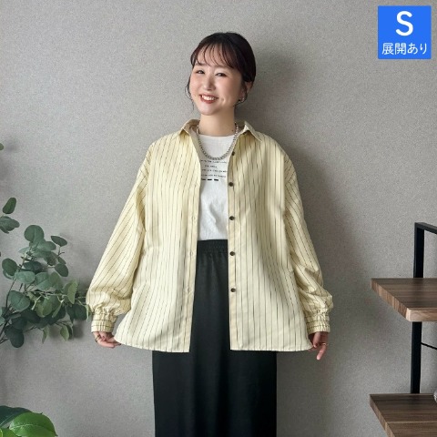 レディース　フリルストライプシャツ（omi）