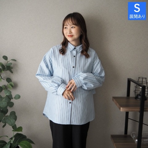 レディース　フリルストライプシャツ（omi）