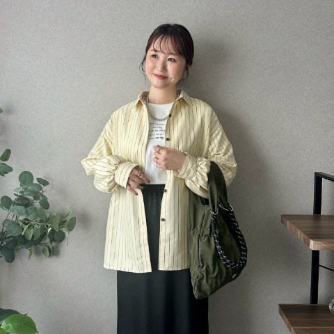 レディース　フリルストライプシャツ（omi）