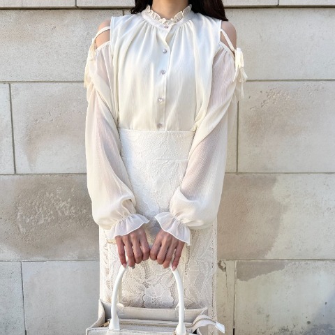 レディース　シアー肩リボンブラウス（rei）