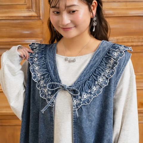 レディース　レース刺繍デニムバルーンベスト（Taiyou）