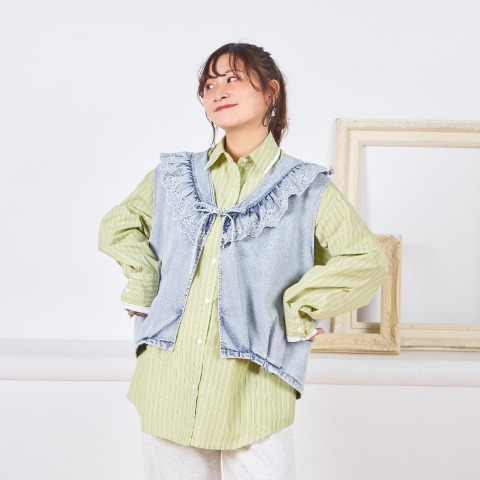 レディース　レース刺繍デニムバルーンベスト（Taiyou）