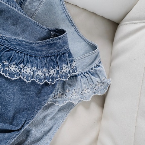 レディース　レース刺繍デニムバルーンベスト（Taiyou）