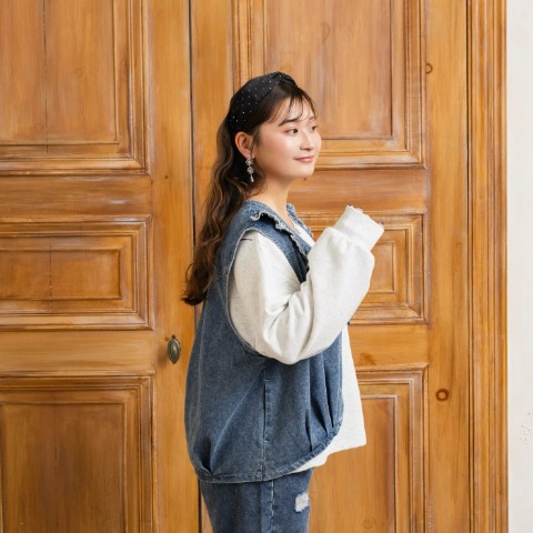 レディース　レース刺繍デニムバルーンベスト（Taiyou）