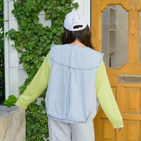 レディース　レース刺繍デニムバルーンベスト（Taiyou）