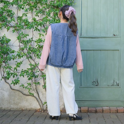 レディース　レース刺繍デニムバルーンベスト（Taiyou）