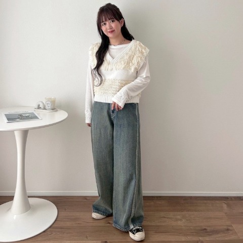 レディース　ループフリンジニットベスト（haru）